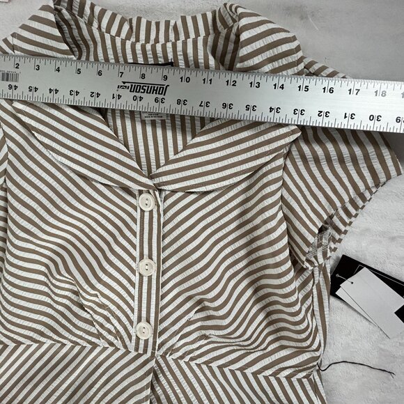 Sweet Suit Petite Womens Striped Button-Front Collared Top Size 14P Brown New - Picture 6 of 8